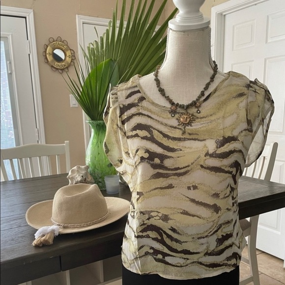 Final Touch Blue zebra print semi-sheer blouse - Picture 10 of 11